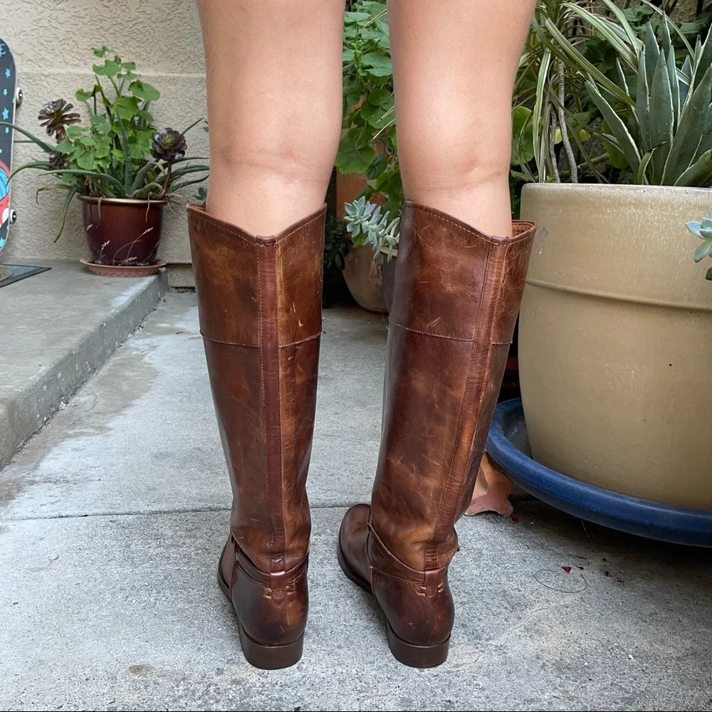 New orange brown Frye grunge leather riding boots